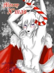 2010 3:4 5_fingers anthro armpit_hair baroque_(artist) blush body_hair candy candy_cane canid canine canis christmas dated dessert fingers food fur hair holidays male mammal purple_eyes signature solo tail white_body white_fur white_hair wolf