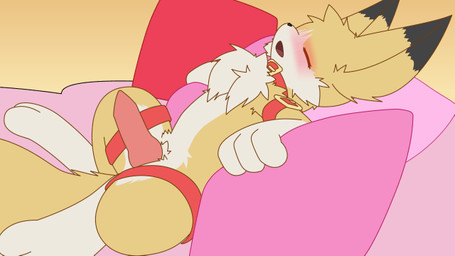 animal_genitalia animal_penis anthro arm_belt bed belt biped blush bodily_fluids canine_genitalia canine_penis chest_tuft collar cum cum_on_penis cumshot ejaculation erection eyes_closed feet fluffy fluffy_tail fur furniture genital_fluids genitals hands-free inside knot knotted_penis leaning leaning_backward leg_belt looking_pleasured male nude open_mouth orgasm orgasm_face paws penis pillow sheath side_view sitting solo spontaneous_ejaculation spread_arms spread_eagle spread_legs spreading tail tan_body tan_fur tongue tuft white_body white_fur friskykitsune frisky_(friskykitsune) canid canine fox mammal 16:9 2d_animation animated digital_media_(artwork) motion_tweening short_playtime widescreen