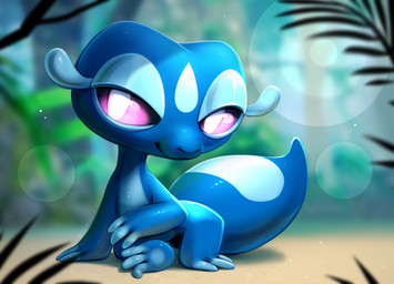 3_fingers 3_toes ambiguous_gender anthro biped blue_body blue_tail feet fingers front_view looking_at_viewer nude nude_ambiguous nude_anthro outside purple_eyes smile solo tail toes bloominglynx nintendo pokemon gecqua generation_10_pokemon pokemon_(species) 2026 digital_drawing_(artwork) digital_media_(artwork) hi_res