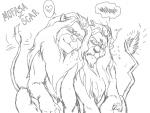 84akuma black_and_white blush brother_(lore) brothers_(lore) character_name dialogue digital_drawing_(artwork) digital_media_(artwork) disney duo eyebrows felid feral flirting front_view fur fur_tuft heart_symbol incest_(lore) lion looking_aside looking_at_another looking_at_partner looking_away male mammal mane monochrome motion_lines mufasa on_haunches one_eye_closed pantherine pictographics quadruped scar scar_(the_lion_king) sibling_(lore) smile speech_bubble surprise tail tail_motion tail_tuft tailwag the_lion_king tuft