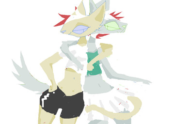 anthro black_bottomwear black_clothing black_shorts blue_nose bottomwear clothed clothed_anthro clothed_female clothing duo female fully_clothed fully_clothed_anthro fully_clothed_female fur green_nose grey_body grey_fur shirt shorts simple_background skirt topwear white_background white_bottomwear white_clothing white_shirt white_skirt white_topwear yellow_body yellow_fur naircat domestic_cat felid feline felis mammal 2017 digital_drawing_(artwork) digital_media_(artwork) microsoft_paint_(artwork) portrait three-quarter_portrait