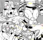 2022 animatronic anthro black_text blush blush_lines bodily_fluids breasts breath canid canine canis choker circuit_board comic crossed_legs dialogue digital_media_(artwork) drooling duo electricity electrostimulation ellipsis english_text featureless_breasts female female/female five_nights_at_freddy's five_nights_at_freddy's:_security_breach hi_res human human_on_anthro interspecies jewelry machine mammal necklace open_mouth question_mark robot roxanne_wolf saliva scottgames size_difference steel_wool_studios syndhart text tongue tongue_out vanessa_(fnaf) wire wolf