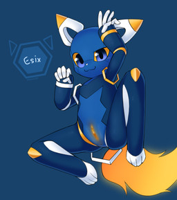 anthro anus blue_background blue_body blue_eyes blush clitoris female genitals glowing glowing_genitalia humanoid_genitalia humanoid_vulva loli looking_at_viewer lying machine mascot multicolored_vulva orange_vulva presenting presenting_vulva simple_background smile solo spread_legs spreading text two_tone_vulva vulva white_nose young young_anthro young_female ttaki e621 esix android domestic_cat felid feline felis mammal robot absurd_res hi_res