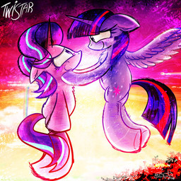 blush chest_tuft duo female feral horn rainbow smile smiling_at_another sunset tuft wings japhreal friendship_is_magic hasbro my_little_pony mythology starlight_glimmer_(mlp) twilight_sparkle_(mlp) equid equine mammal mythological_creature mythological_equine unicorn winged_unicorn 1:1