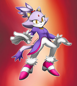 anthro clothed clothed_anthro clothed_female clothing dipstick_tail female footwear forehead_gem fur gem gloves gradient_background hair handwear looking_at_viewer markings outline purple_body purple_fur purple_hair red_background shoes simple_background solo tail tail_markings white_outline yellow_eyes domedvortex sega sonic_the_hedgehog_(series) blaze_the_cat domestic_cat felid feline felis mammal hi_res