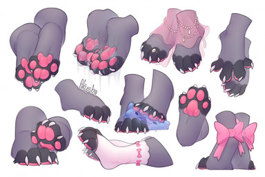 4_toes ambiguous_gender anklet anthro barefoot claws clothing digit_ring disembodied_foot feet foot_fetish foot_shot footwear fur grey_body grey_fur hindpaw jewelry liquid multicolored_body multicolored_fur multiple_poses only_feet paw_shot pawpads paws pink_pawpads pose ribbons ring simple_background slime socks solo spread_toes stepping toe_claws toe_ring toes water wet_feet white_background akysha mammal hi_res