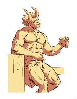 2_horns 5_fingers abs biped bottomwear claws clothed clothed_humanoid clothed_male clothing finger_claws fingers front_view hair head_horn horn humanoid_pointy_ears looking_aside male mouth_closed muscular muscular_humanoid muscular_male nipples pecs pointy_ears pose shorts shorts_only simple_background sitting solo topless topless_humanoid topless_male underbite white_background kingarthur_i humanoid 2023 digital_drawing_(artwork) digital_media_(artwork) monochrome portrait three-quarter_portrait yellow_monochrome