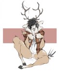 anthro antlers black_hair black_sclera bone bottomless bottomless_anthro bottomless_male brown_body brown_fur clothed clothing ear_piercing ear_ring featureless_crotch flannel_shirt fur hair hooves horn looking_at_viewer male markings multicolored_body multicolored_fur neck_tuft piercing ring_piercing shirt skull skull_head solo spots spotted_body spotted_fur spotted_markings t-shirt tan_body tan_fur tan_spots topwear tuft two_tone_body two_tone_fur wide_eyed winter_hat dullvivid american_mythology indigenous_north_american_mythology mythology north_american_mythology gwendigo_(dullvivid) wendigo hi_res