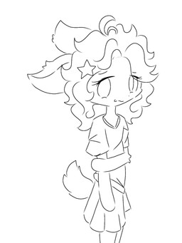 anthro clothed clothed_female clothing featureless_hands female female_anthro hair kasika kemono looking_at_viewer oversized_clothing oversized_shirt oversized_topwear scut_tail shirt short_hair short_tail smile solo standing star_accessory tail topwear alice_(xammyxx) deer mammal 3:4 black_and_white hi_res monochrome sketch