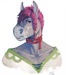 ambiguous_gender anthro braided_hair clothed clothing fur grey_body grey_fur hair pink_eyes pink_hair side_braid simple_background solo white_background mariart mari_(omari) equid equine horse mammal 2014 bust_portrait digital_media_(artwork) digital_painting_(artwork) hi_res painting_(artwork) portrait