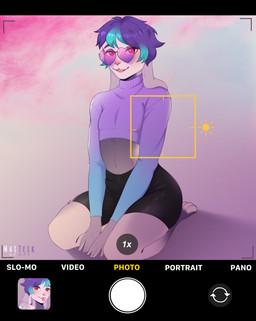 5_fingers anthro blush bottomwear camera_view clothed clothing crop_top eyewear fashion femboy fingers fur glasses hair heart_glasses kneeling long_ears looking_at_viewer male modelling photo photo_shoot pose purple_hair red_eyes shirt shorts sitting smile smiling_at_viewer solo sunglasses sweater text topwear turtleneck white_body white_fur conditional_dnp maiteik remy_(thehatmaster) lagomorph leporid mammal rabbit 2022 absurd_res digital_media_(artwork) english_text hi_res pinup
