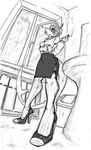 anthro bottomwear cigarette clothing eyeshadow female footwear garter_straps high_heels holding_cigarette holding_object legwear makeup shoes skirt smoking solo stockings pzf_(artist) katrina_(pzf) fish marine shark 2023 black_and_white monochrome