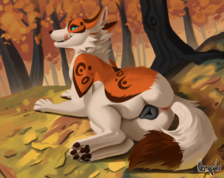 animal_genitalia animal_vulva anus autumn black_vulva blue_eyes brown_pawpads canine_genitalia canine_vulva dipstick_tail ears_back female feral fur genitals inviting licking licking_lips looking_at_viewer lying markings mottled on_side orange_body orange_fur pawpads paws piebald pink_anus pivoted_ears presenting presenting_vulva solo tail tail_markings tongue tongue_out vulva white_body white_fur vorpale cayley canid canine fox mammal hi_res