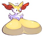 anthro big_breasts biped breasts female huge_breasts hyper hyper_breasts nude simple_background solo atsuineko nintendo pokemon braixen generation_6_pokemon pokemon_(species) 2023 digital_media_(artwork)