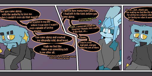 anthro blue_body border clothed clothing dark_sclera dialogue duo eyebrow_slit eyebrows fur grey_border hair head_in_hand looking_at_another looking_at_partner male onomatopoeia open_mouth shaking simple_background sound_effects speech_bubble tail text tremble_spikes trembling white_eyes yellow_eyes gazaster nintendo pokemon gams_(gazaster) lex_(gazaster) canid canine eeveelution felid feline generation_4_pokemon glaceon mammal pokemon_(species) shinx 2025 comic digital_media_(artwork) english_text hi_res signature nonbinary_(lore)