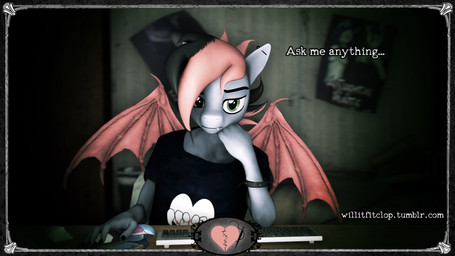 alternative_fashion anthro ask_blog bat_wings bed bedroom camera_view closet clothed clothing computer desk ear_piercing electronics emo emo_haircut eyeliner fangs furniture goth hair keyboard looking_at_viewer makeup male membrane_(anatomy) membranous_wings mousepad_design piercing pink_hair poster shirt solo t-shirt table teeth text topwear wings willitfit friendship_is_magic hasbro my_little_pony tumblr fan_character tristan_sev bat_pony equid mammal 16:9 3d_(artwork) digital_media_(artwork) hi_res url widescreen