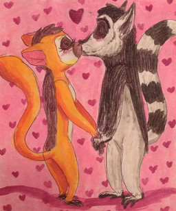 anthro blush duo eyes_closed featureless_crotch female female_anthro fur hand_holding heart_symbol kissing love male male/female male_anthro markings nude_anthro raised_tail romantic romantic_couple side_view simple_background slim standing striped_markings striped_tail stripes tail tail_markings puku83 all_hail_king_julien dreamworks madagascar_(series) clover_(madagascar) king_julien crowned_lemur lemur mammal primate ring-tailed_lemur strepsirrhine 2015 hi_res shaded traditional_media_(artwork)