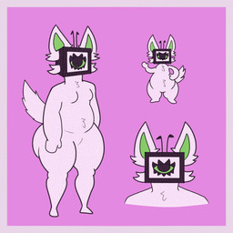 1_eye ambiguous_gender anthro belly big_butt black_eyes butt chibi electronics exposed_belly eyelashes feet fluffy fluffy_belly fluffy_ears fluffy_tail for_a_head fur green_inner_ear green_sclera looking_at_viewer mouthless pink_background raised_head screen screen_face simple_background slightly_chubby slightly_chubby_ambiguous slightly_chubby_anthro solo standing tail television thick_thighs toony toony_eyes white_body white_fur white_tail wide_hips rejines canid canine canis mammal object_head screen_head tv_head wolf 1:1 2025 colored digital_drawing_(artwork) digital_media_(artwork) digital_painting_(artwork) hi_res painting_(artwork)