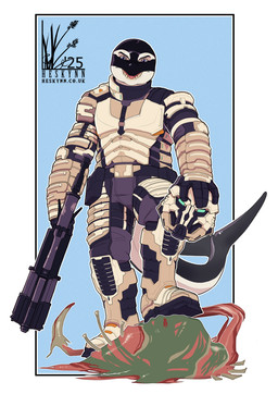 angry anthro armor armored_boots clothed clothing ferocious front_view fully_clothed gore looking_at_viewer male solo tail text white_armor heskynn dead_space electronic_arts visceral_games cetacean mammal marine necromorph whale 2025 colored digital_drawing_(artwork) digital_media_(artwork) hi_res url