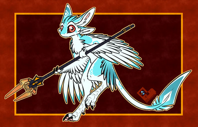 ambiguous_gender chest_tuft claws digitigrade feathered_arms looking_at_viewer melee_weapon nude polearm solo spear standing tuft weapon felisrandomis avali hi_res