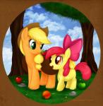 2011 amber_eyes apple apple_bloom_(mlp) applejack_(mlp) bag blonde_hair border bow circle cloud cowboy_hat cub detailed_background equine eye_contact female feral friendship_is_magic fruit fur green_eyes hair hat hi_res horse mammal mn27 my_little_pony open_mouth orange_fur photo_background pony quadruped red_hair saddle_bag scenery shaded sibling sisters sky smile standing tree wood yellow_fur young
Rating: Safe
Score: 3
User: Jatix
Date: March 10, 2014