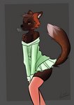 anthro blush bottomwear breath butt clothing embarrassed femboy legwear male pose skirt solo thigh_highs lofis helle_(dehelleman) canid canine fox mammal red_fox true_fox hi_res