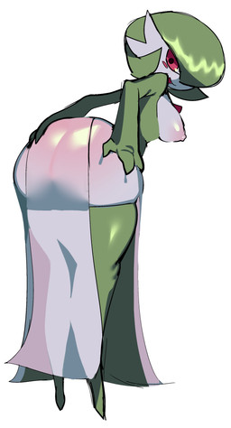 3_fingers areola big_butt blush body_blush breasts butt butt_blush clothed clothing dress erect_nipples female fingers footwear green_clothing green_footwear green_hair green_socks hair hair_over_eye hand_on_butt legwear looking_back nipples one_eye_obstructed open_mouth pink_areola pink_nipples presenting presenting_hindquarters red_sclera simple_background skimpy slit_dress socks solo thigh_highs white_background white_body white_clothing white_skin fiinel nintendo pokemon gardevoir generation_3_pokemon pokemon_(species) 2022 absurd_res aliasing digital_media_(artwork) hi_res