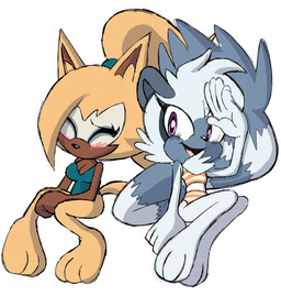 anthro bikini blonde_hair breasts brown_body clothing duo eyelashes eyes_closed facial_markings feet female grey_body hair head_markings markings mask_(marking) one-piece_swimsuit open_mouth open_smile pattern_bikini pattern_clothing pattern_swimwear ponytail smile striped_bikini striped_clothing striped_swimwear stripes swimwear two-piece_swimsuit cosmicseternity idw_publishing sega sonic_the_hedgehog_(comics) sonic_the_hedgehog_(idw) sonic_the_hedgehog_(series) tangle_the_lemur whisper_the_wolf canid canine canis lemur mammal primate strepsirrhine wolf 2025 absurd_res hi_res