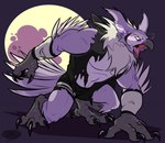 abs anthro beak biceps claws clothed clothing feathers feet full_moon glowing glowing_eyes male moon muscular muscular_anthro muscular_male open_mouth pecs purple_body purple_feathers quads solo talons toes tongue torn_clothing white_body white_feathers skdaffle avian bird owl were wereavian wereowl 2020