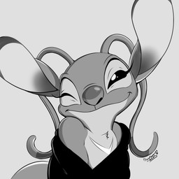 antennae_(anatomy) antennae_markings anthro big_ears big_nose butt chest_markings chest_tuft closed_smile clothing ear_markings eyelashes female fur glistening glistening_eyes grey_background long_antennae long_ears looking_at_viewer markings mouth_closed one_eye_closed simple_background smile text tuft wink winking_at_viewer conditional_dnp digitaldomain123 disney lilo_and_stitch angel_(lilo_and_stitch) alien experiment_(lilo_and_stitch) 1:1 2025 absurd_res artist_name digital_drawing_(artwork) digital_media_(artwork) greyscale hi_res monochrome signature