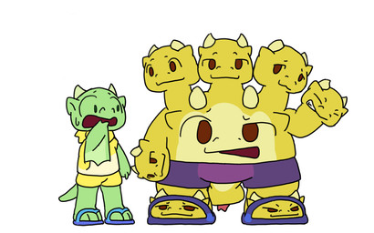 2_horns 9_heads anthro blue_clothing blue_footwear bottomwear claws clothing duo feet flip_flops footwear green_arms green_body green_ears green_feet green_legs green_tail head_feet head_hands head_horn head_tail horn kerchief light_horn light_wings male monotone_horn multi_head neckerchief neckwear pants plantigrade purple_bottomwear purple_clothing purple_footwear purple_pants sandals shirt shocked shoes simple_background slippers smooth_horn tail tongue tongue_out topwear unusual_face_placement waving_hand what white_background why wing_claws wings yellow_arms yellow_body yellow_bottomwear yellow_clothing yellow_feet yellow_legs yellow_pants yellow_shirt yellow_tail yellow_topwear nomani_int32 european_mythology greek_mythology mythology tritoon_(nomani_int32) wasabi_(nomani_int32) dragon hydra mythological_creature mythological_scalie scalie western_dragon wyvern 16:10 widescreen