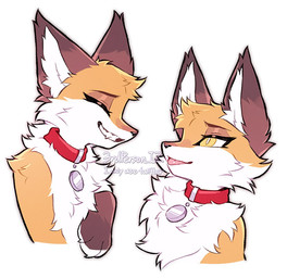 ambiguous_gender brown_eyebrows brown_markings cheek_tuft collar collar_only collar_tag eyebrows facial_tuft fangs feral fluffy fur head_tuft markings multicolored_body multicolored_fur nude orange_body orange_fur paws pupils red_collar semi-anthro simple_background smile snout solo teeth tuft white_background white_body white_fur white_pupils yellow_eyes 3rdperson_iz canid canine fox mammal red_fox true_fox colored digital_drawing_(artwork) digital_media_(artwork) flat_colors