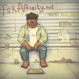 anthro bottomwear brown_body brown_fur brown_hair clothing detailed_background fur hair humanoid_hands male outside pants shirt sitting solo topwear de2w bear mammal 1:1 2015 hi_res