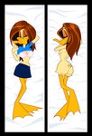 abstract_background anthro avian_feet barefoot beak bedroom_eyes blue_bottomwear blue_clothing blue_shirt blue_skirt blue_topwear border bottomwear bra breast_squish breasts brown_hair clothed clothing clothing_pull dakimakura eyelashes eyeshadow feet female hair hand_behind_head looking_at_viewer looking_back looking_back_at_viewer lying makeup membrane_(anatomy) narrowed_eyes navel non-mammal_breasts nude on_back on_front pink_bra pink_clothing pink_underwear raised_arm scuted_legs scutes seductive shirt short_tail skirt solo squish tail toes topwear underwear webbed_feet impstripe cartoon_network looney_tunes the_looney_tunes_show warner_brothers tina_russo anatid anseriform avian bird duck 2024 dakimakura_design digital_drawing_(artwork) digital_media_(artwork) flat_colors hi_res