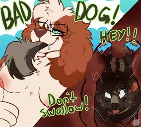 ambiguous_gender ambiguous_prey anthro areola blep blush bodily_fluids breasts brown_body brown_fur brown_nose cutaway drooling duo eyelashes eyewear eyewear_only female female_pred floppy_ears fur glasses glasses_only green_eyes green_text grey_body grey_fur half-closed_eyes head_tuft inside_mouth larger_pred lop_ears narrowed_eyes nipples nude oral_vore pink_areola pink_blush pink_nipples rectangular_glasses round_glasses saliva scolding size_difference snout tail tail_outside_mouth text tongue tongue_out tuft uvula vore wearing_glasses whisker_spots white_body white_fur mintimaws cloud_(cloudspaniel) wix_(skunkwix) bird_dog canid canine canis cavalier_king_charles_spaniel domestic_dog hunting_dog mammal mephitid skunk spaniel striped_skunk toy_dog 2026 absurd_res colored_sketch digital_drawing_(artwork) digital_media_(artwork) english_text flat_colors handwritten_text hi_res sketch