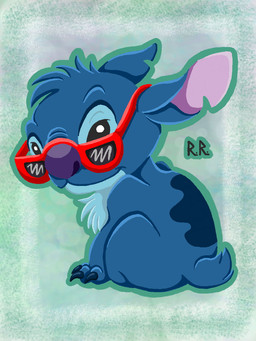 back_markings blue_body blue_claws blue_fur blue_markings chest_tuft claws eyebrows eyewear fingers fur glasses green_background looking_at_viewer looking_back male markings notched_ear semi-anthro simple_background sitting small_tail solo sunglasses tail tuft thegreendragongirl disney lilo_and_stitch stitch_(lilo_and_stitch) alien experiment_(lilo_and_stitch) 2015 3:4 hi_res male_(lore)