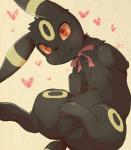 ambiguous_gender black_body black_fur blush featureless_crotch feral fur heart_eyes heart_symbol looking_at_viewer lying markings on_back quadruped red_eyes red_sclera ribbon_collar ribbons solo so_(artist) nintendo pokemon eeveelution generation_2_pokemon mammal pokemon_(species) umbreon cel_shading digital_drawing_(artwork) digital_media_(artwork) hi_res restricted_palette shaded unavailable_at_source