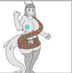 anthro big_breasts bottomwear breasts clothing curvy_figure female great_kilt green_eyes kilt legwear nipples non-mammal_breasts non-mammal_nipples simple_background solo sporran stockings voluptuous white_background wide_hips izzy223 platinum_fang fish marine shark