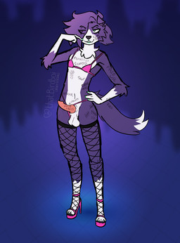 anthro body_writing bra clothing clothing_aside colored_nails degradation erection eye_through_hair fishnet_clothing fishnet_legwear fishnet_thigh_highs fluffy fluffy_hair footwear fur genitals gloves_(marking) green_eyes hair hair_over_eye hand_on_hip high_heels humiliation knot knotted_penis leg_markings legwear male markings nails panties panties_aside penis penis_humiliation public_use purple_body purple_fur shoes small_penis_humiliation socks_(marking) solo tally_marks text thigh_highs translucent translucent_hair underwear underwear_aside white_body white_fur thatbirdboi dog_(somesacredbird) border_collie canid canine canis collie domestic_dog herding_dog mammal pastoral_dog sheepdog 2024 digital_drawing_(artwork) digital_media_(artwork) english_description english_text nonbinary_(lore)