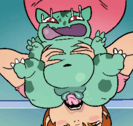 bestiality bodily_fluids cunnilingus duo female female/female female_feral feral feral_focus genitals gesture hand_gesture human_on_feral interspecies oral pokephilia sex size_difference smaller_feral squeezing_belly tears tears_of_pleasure tongue tongue_out v_sign vaginal vulva waffafries nintendo pokemon bulbasaur generation_1_pokemon human mammal pokemon_(species) 2d_animation animated frame_by_frame