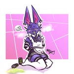 anthro aroused beverage biped blush bodily_fluids bulge clothed clothing crossdressing drooling energy_drink erection erection_under_clothing femboy fur maid_uniform male male_anthro piercing saliva simple_background solo steam steaming_body tongue twitching uniform astro_galaxy monster_energy astro_galaxy(character) lagomorph leporid mammal rabbit 1:1 digital_media_(artwork) hi_res