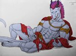 anthro balls bottomwear clothed clothing foreskin genitals humanoid_genitalia humanoid_penis loincloth male male/male masturbation muscular penis pose solo tongue undressing muddytiger ostarn mythology rangstrom dragon mythological_creature mythological_scalie scalie hi_res pinup