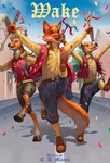 anthro book_cover british canid canine canis colorful_background colorful_theme commercial cover deer domestic_dog england fox group hi_res illustration male mammal novel parade thepimpartist traditions wake