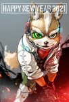 2021 anthro boots canid canine clothing english_text footwear fox fox_mccloud fur gloves green_eyes handwear hi_res jacket male mammal nintendo scarf smile solo star_fox text topwear whiskers zettdot