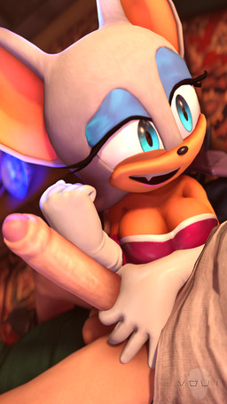 anthro armwear balls big_breasts blue_eyes blue_eyeshadow bottomless bottomless_male breasts clothed clothing comparing cute_fangs detailed_background duo elbow_gloves erection eyebrows eyeshadow fangs female female_on_human foreskin fur gem genitals gloves handwear holding_another's_penis human_on_anthro humanoid_genitalia humanoid_penis interspecies lipstick lying makeup male male/female male_on_anthro membrane_(anatomy) membranous_wings mostly_offscreen_character nervous nervous_smile on_back open_mouth open_smile penis penis_grab pink_lipstick raised_eyebrow size_difference smile tail teeth white_body white_fur wince wings voui sega sonic_the_hedgehog_(series) rouge_the_bat bat human mammal 3d_(artwork) 4k 9:16 absurd_res digital_media_(artwork) hi_res source_filmmaker_(artwork)
