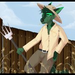 anthro black_bars farm fur green_body green_fur male slim solo hamenleen robocheezits canid canine canis mammal wolf 1:1 letterbox