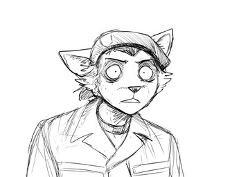 anthro clothing female hat headgear headwear military_cap military_uniform shocked solo speechless stunned uniform wide_eyed hladilnik peggy_patterson canid canine fox mammal 2025 comic hi_res monochrome sketch