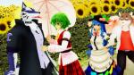 anthro bdsm blood blue_hair bodily_fluids bondage bound clothed clothing dress female flower food fruit green_hair group hair hat headgear headwear kemono male mohawk peach_(fruit) plant punch red_eyes restraints rope rope_bondage rope_harness spitting_blood sunflower umbrella wings malicekira lifewonders tokyo_afterschool_summoners touhou fenrir_(tas) sitri_(tas) tenshi_hinanawi yuuka_kazami canid canine canis domestic_cat felid feline felis human mammal wolf 16:9 3d_(artwork) digital_media_(artwork) widescreen