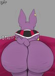 anthro big_butt bottomless butt butt_focus cellulite clothed clothing male overweight overweight_anthro overweight_male purple_body solo yellow_eyes aspirantpill dragon_ball dragon_ball_super champa alien domestic_cat felid feline felis mammal hi_res