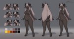 anthro belly black_nose breasts dark_body dark_fur dark_skin female fur genitals hair hooves horn long_hair looking_at_viewer nipples nude pregnant pregnant_anthro pregnant_female pussy simple_background smile solo standing white_hair ais05 paledrake zuzu_(paledrake) bovid caprine mammal sheep 2021 absurd_res digital_media_(artwork) hi_res model_sheet